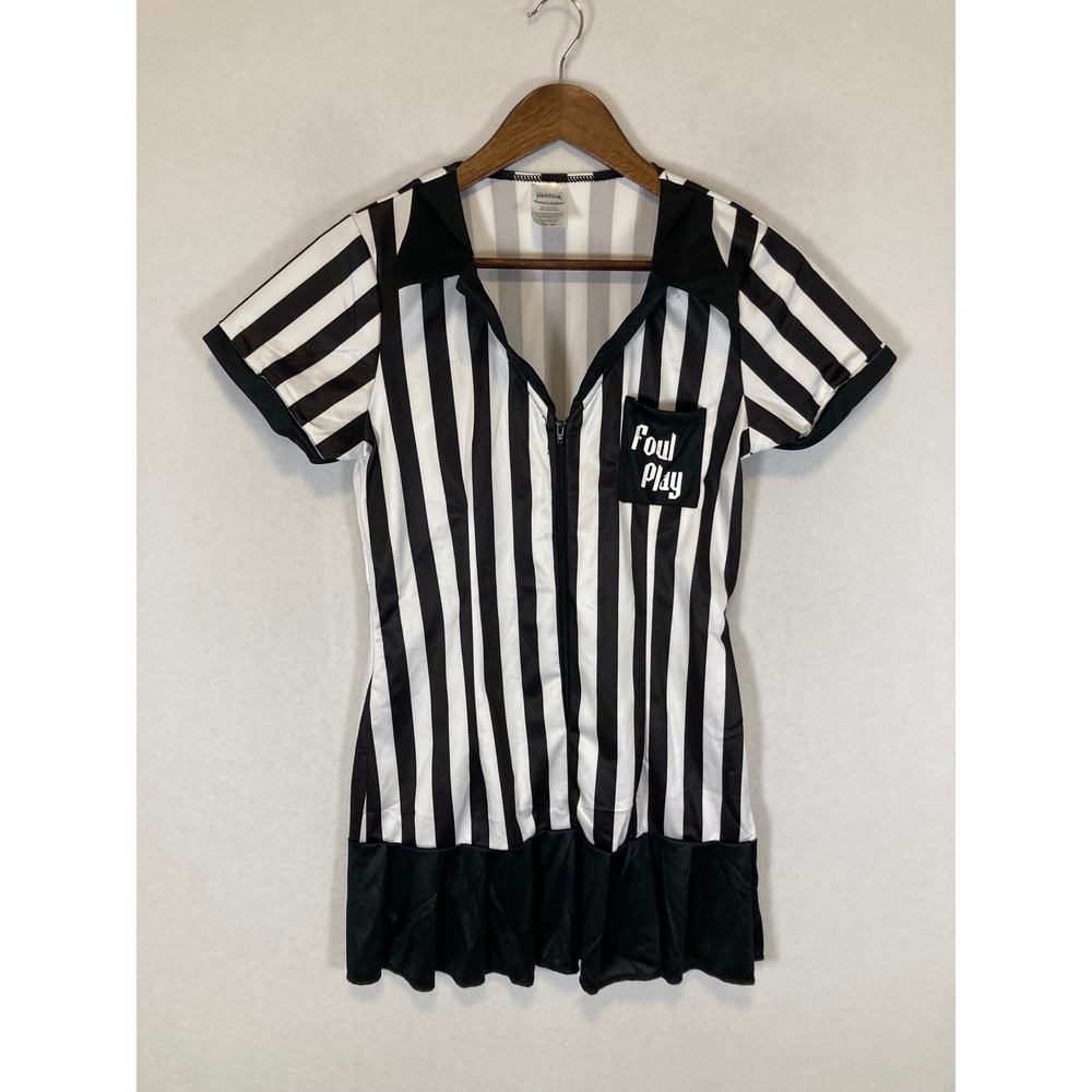 Referee Costume Hauntlook Women Medium Black White Foul Play Striped Zip Dress
